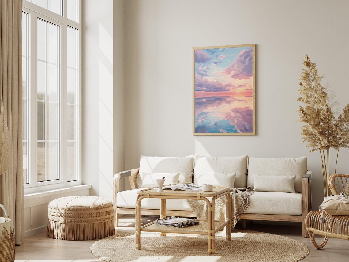 Pastel Sky Mirrored in Glass-Calm Water Reflection Art Poster - Image 4