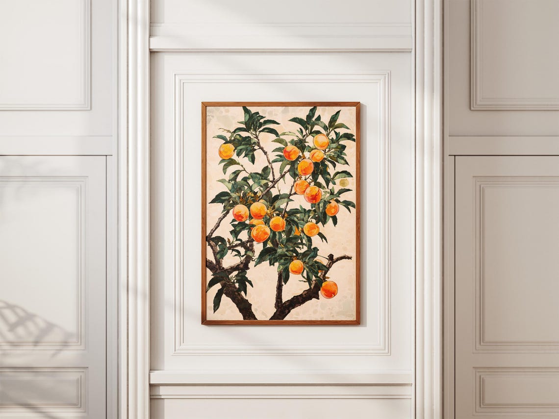 Ripe Peach Tree Branch Botanical Poster in Japanese Watercolor Style - Image 2