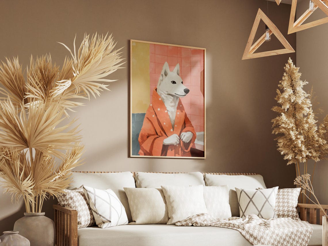 Husky Dog Bathrobe Bathroom Art Print Matisse Style Funny Pet Poster Quirky Decor Lover Gift Modern Unique Wall - Image 3