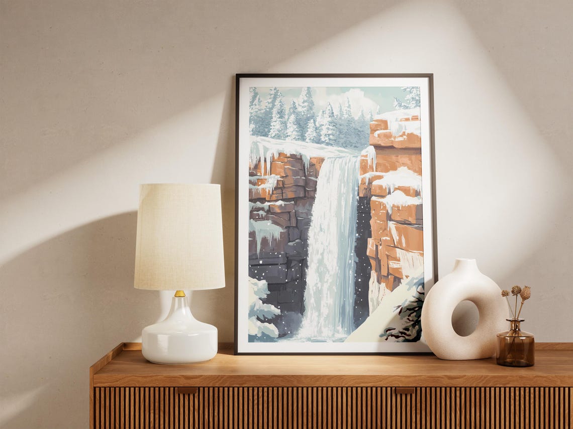 Tall Winter Waterfall Pouring Through a Snowy Red Rock Canyon Poster - Image 5