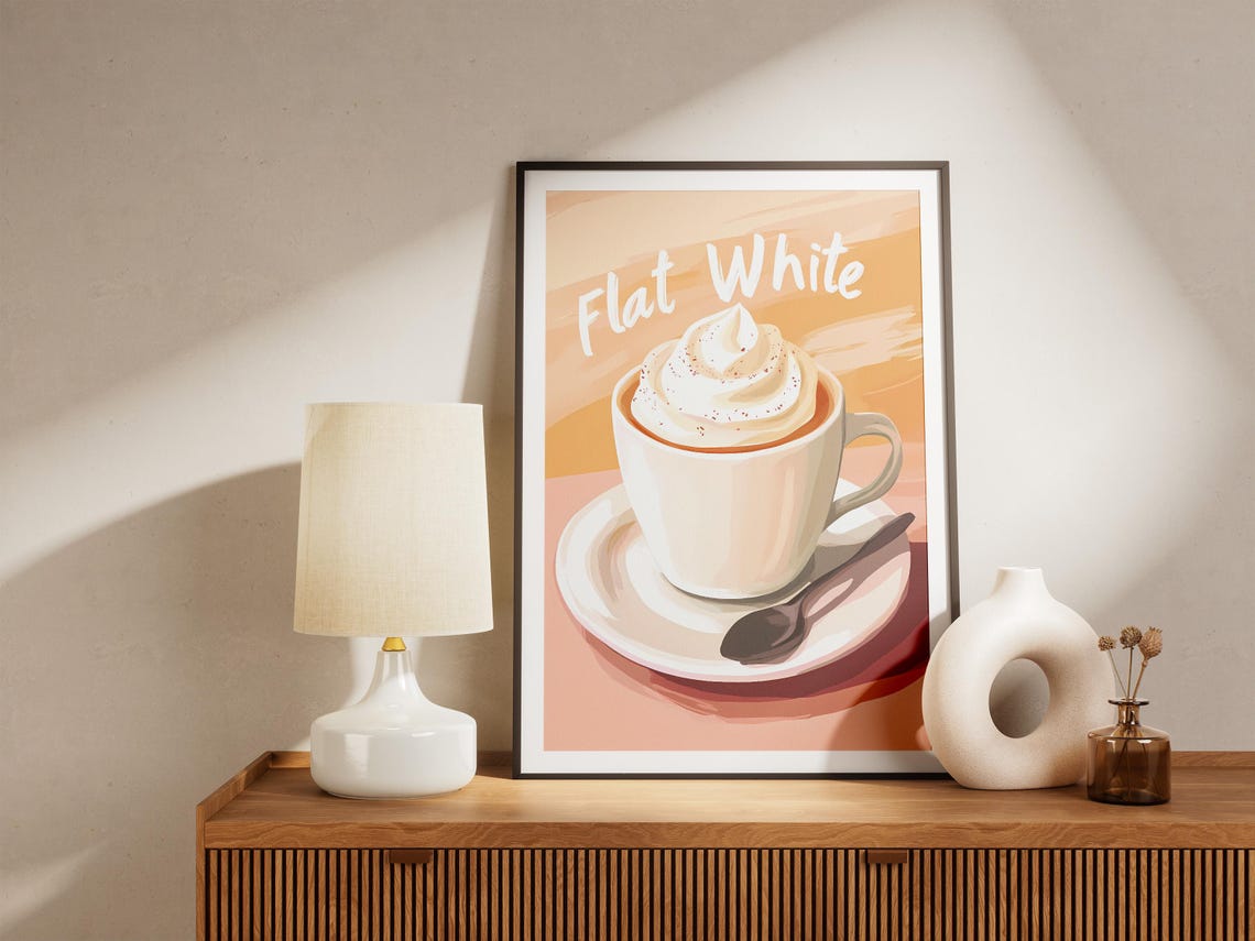 Flat White Creamy Swirl White Cup Soft Pastel Cafe Menu Poster - Image 5