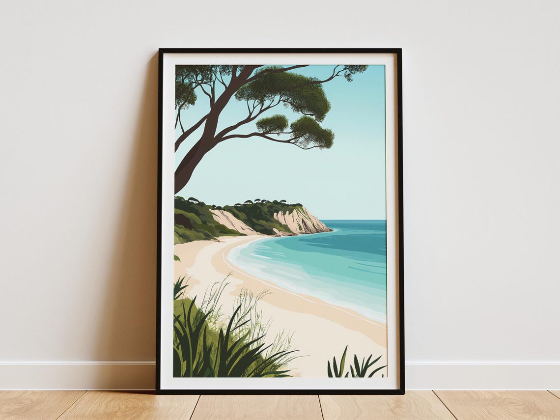 Fraser Island Curved Sandy Beach Leaning Gum Tree Bay Poster