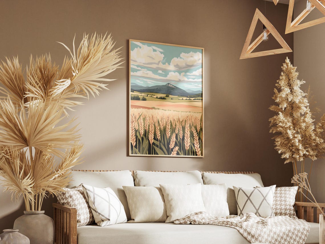 Golden Wheat Field with Distant Mountain Backdrop Summer Poster - Image 3