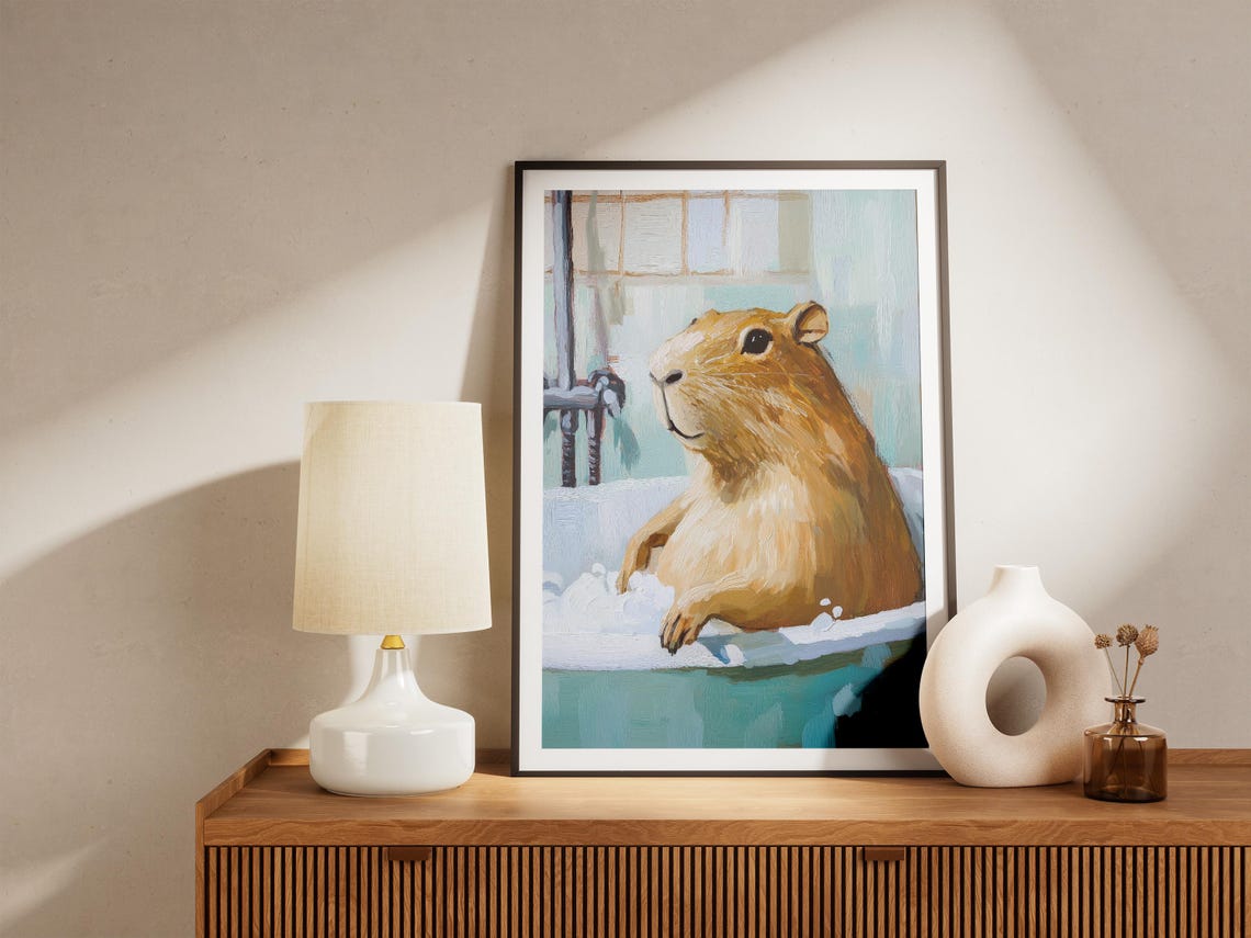 Blissful Capybara Leaning Back in a Soothing Bubble Bath Poster - Image 5