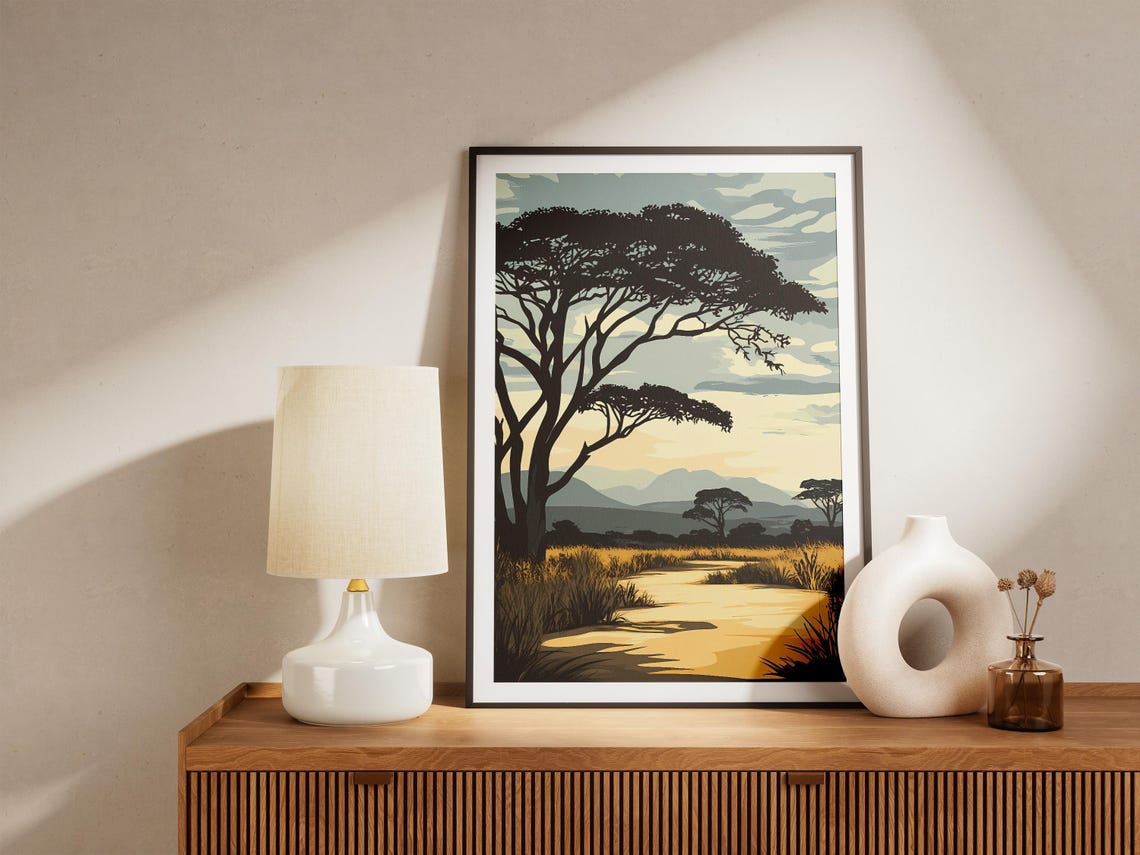 Selous Game Reserve Tanzania African Savanna Sunset Travel Poster - Image 4