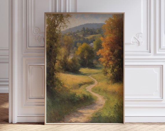 Countryside Landscape Print Rustic Country Painting Vintage Art Print Cottagecore Print Moody Wall Art Decor