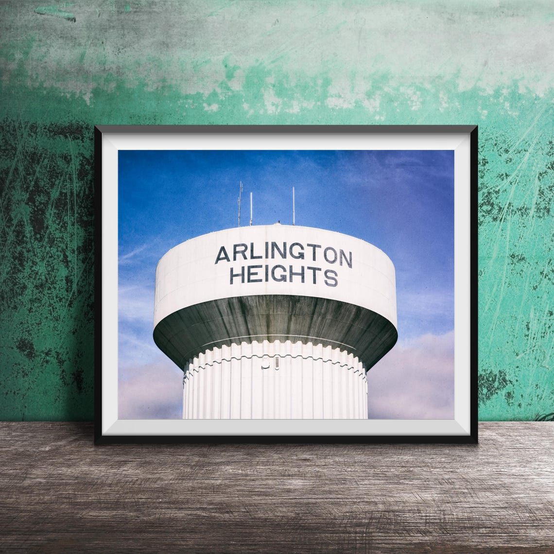 Arlington Heights Illinois Water Tower Sign Against Blue Sky Poster