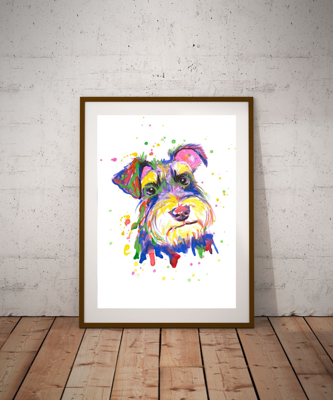 Schnauzer Watercolor Splash Colorful Dog Portrait Animal Art Poster