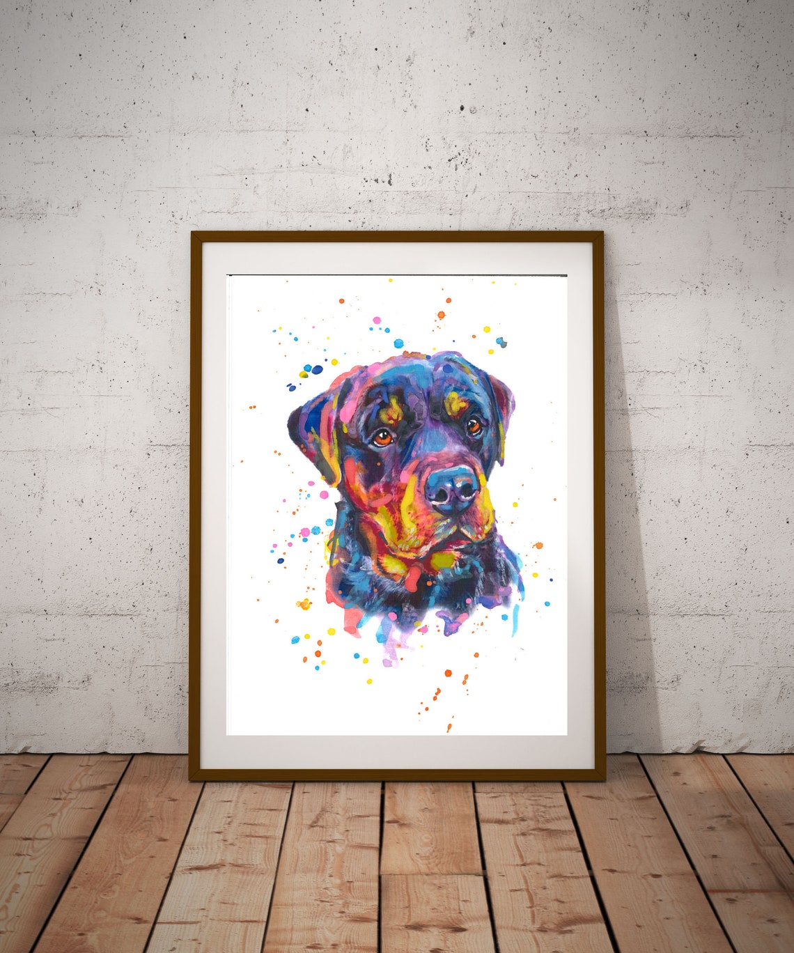 Rottweiler Watercolor Splash Colorful Dog Breed Portrait Art Poster