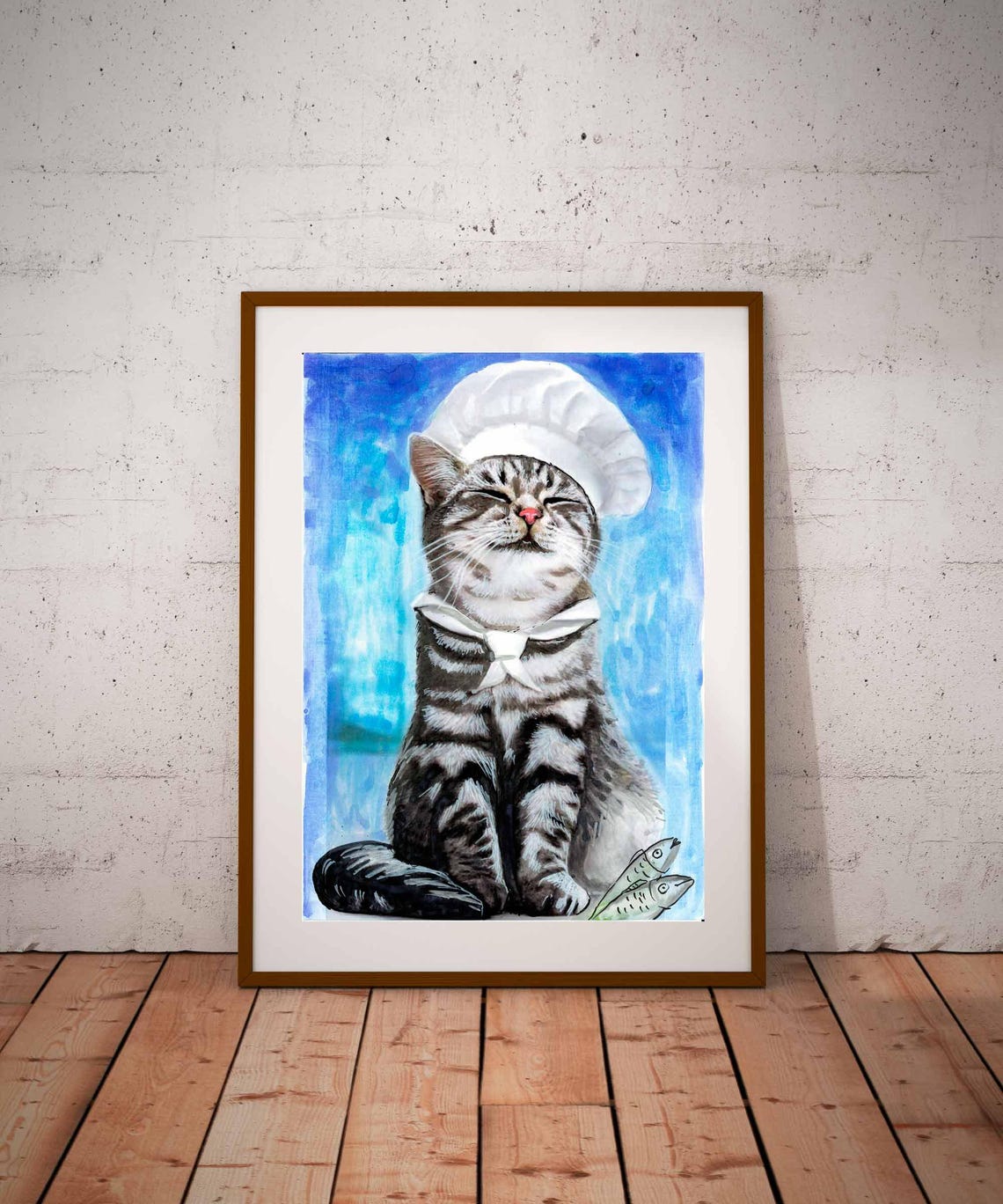 Cat Print Cat Poster Nursery Print Art Print Chef Cat Cook Watercolor Kids Room Chef Print Playroom Decor Baby Room Animal Print Art