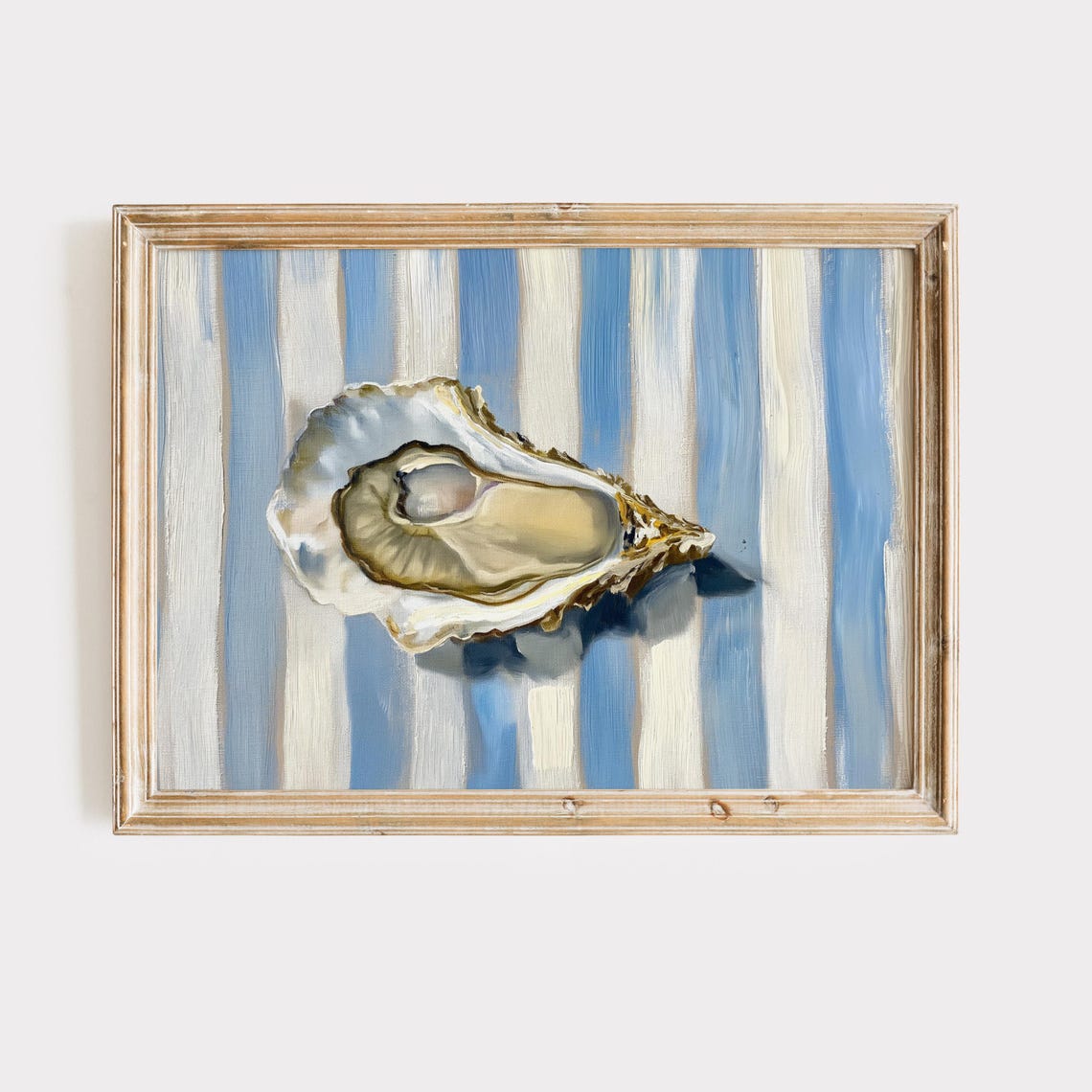 Blue Striped Oyster Minimalist Coastal Still Life Painting Wall Art