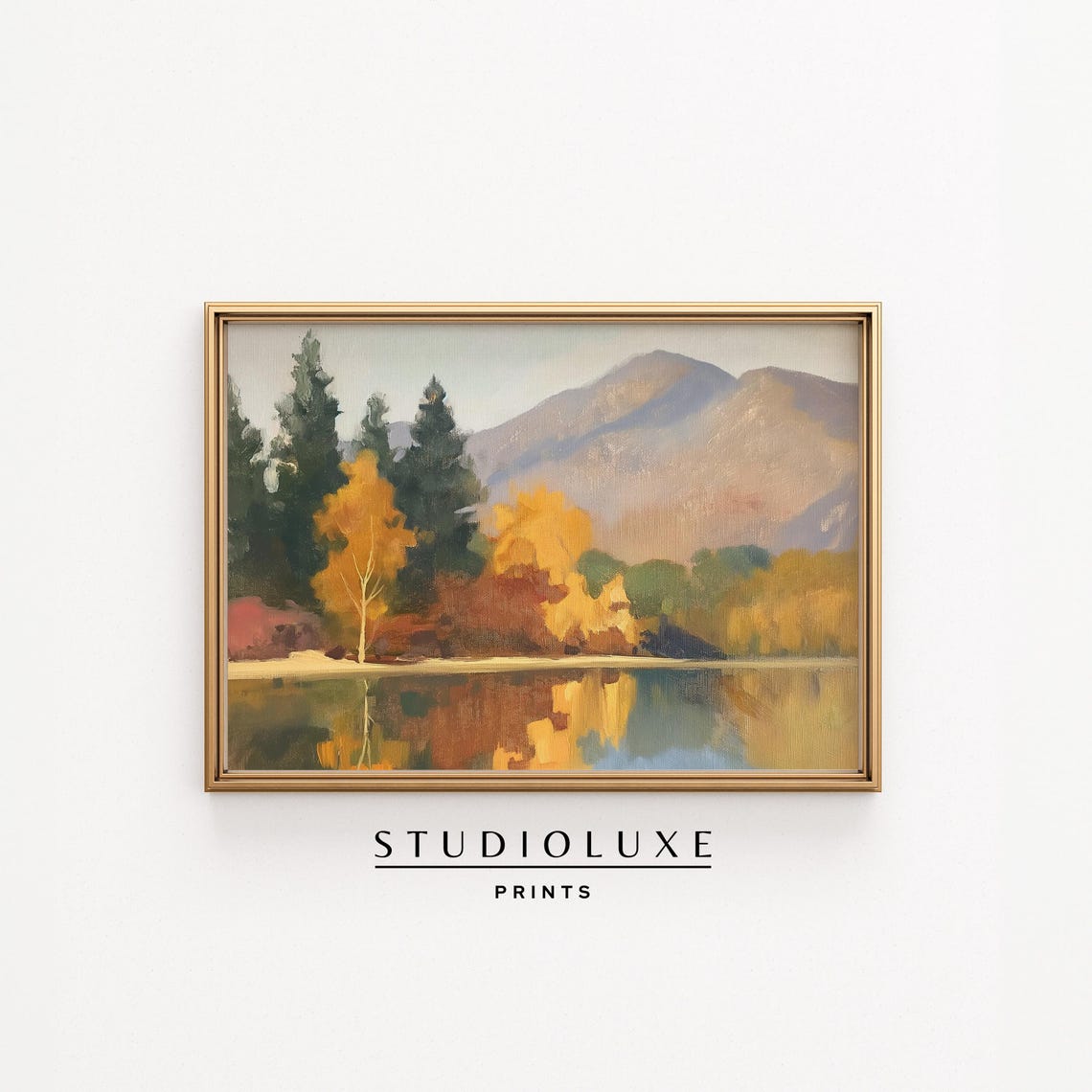 Mountain Lake Reflection Autumn Trees Golden Foliage Wall Art