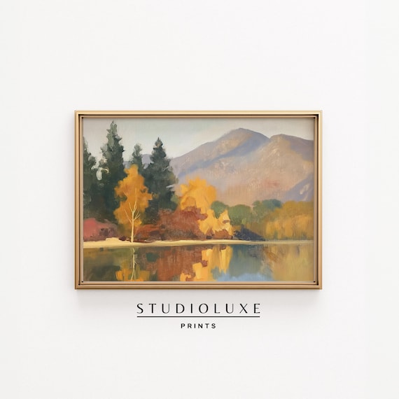 Mountain Lake Reflection Autumn Trees Golden Foliage Wall Art