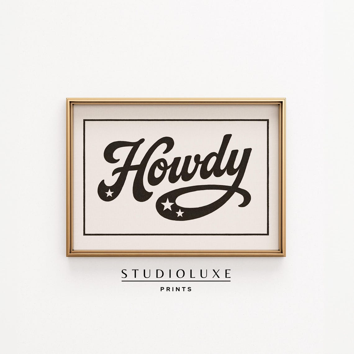 Howdy Black Retro Script Stars Western Farmhouse Entryway Wall Art