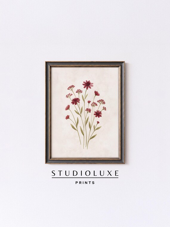 Maroon Coneflower Wildflowers Poster, Delicate Watercolor Botanical Art