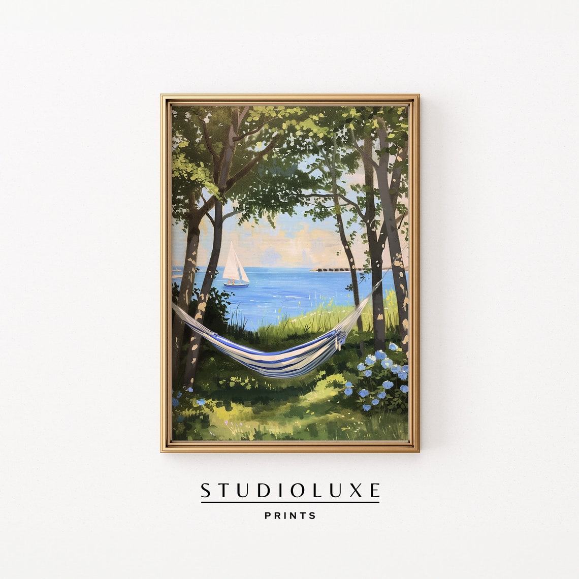 Hammock Between Trees Overlooking the Sea Summer Garden Wall Art