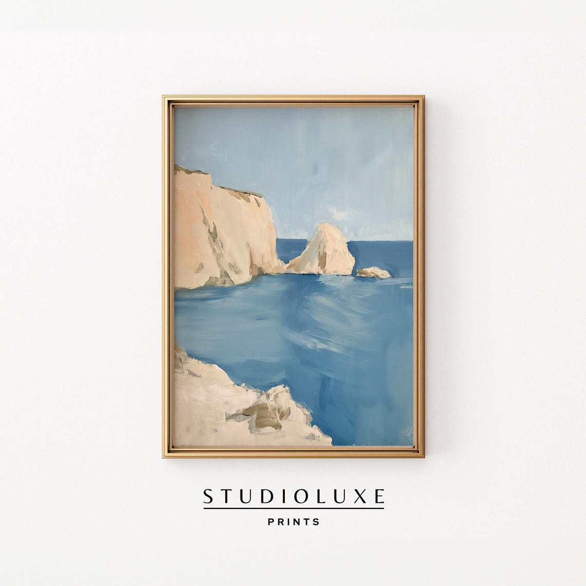White Chalk Cliffs Above a Vivid Cobalt Blue Sea Painting Art Print