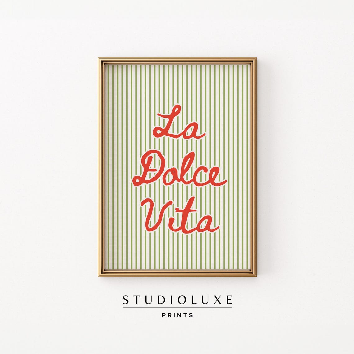 La Dolce Vita Script Lettering in Red on Green Stripes Poster
