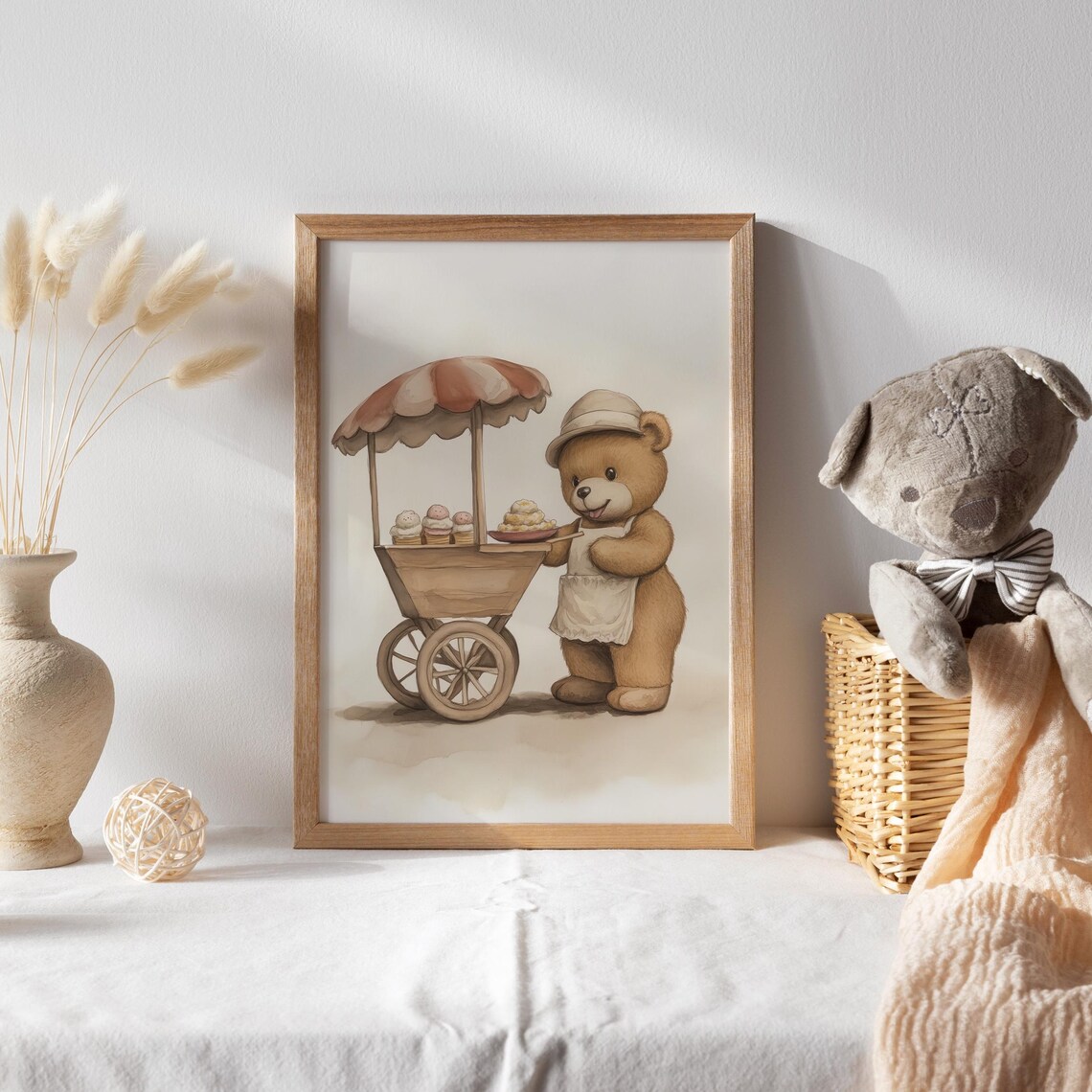 Teddy Bear Dessert Cart Vendor in Apron and Hat Funny Animal Poster - Image 2