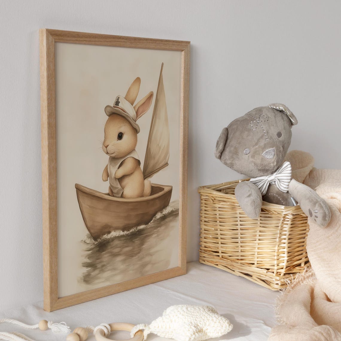 Sailor Bunny Captain Steering a Wooden Sailboat Funny Animal Poster - Image 3