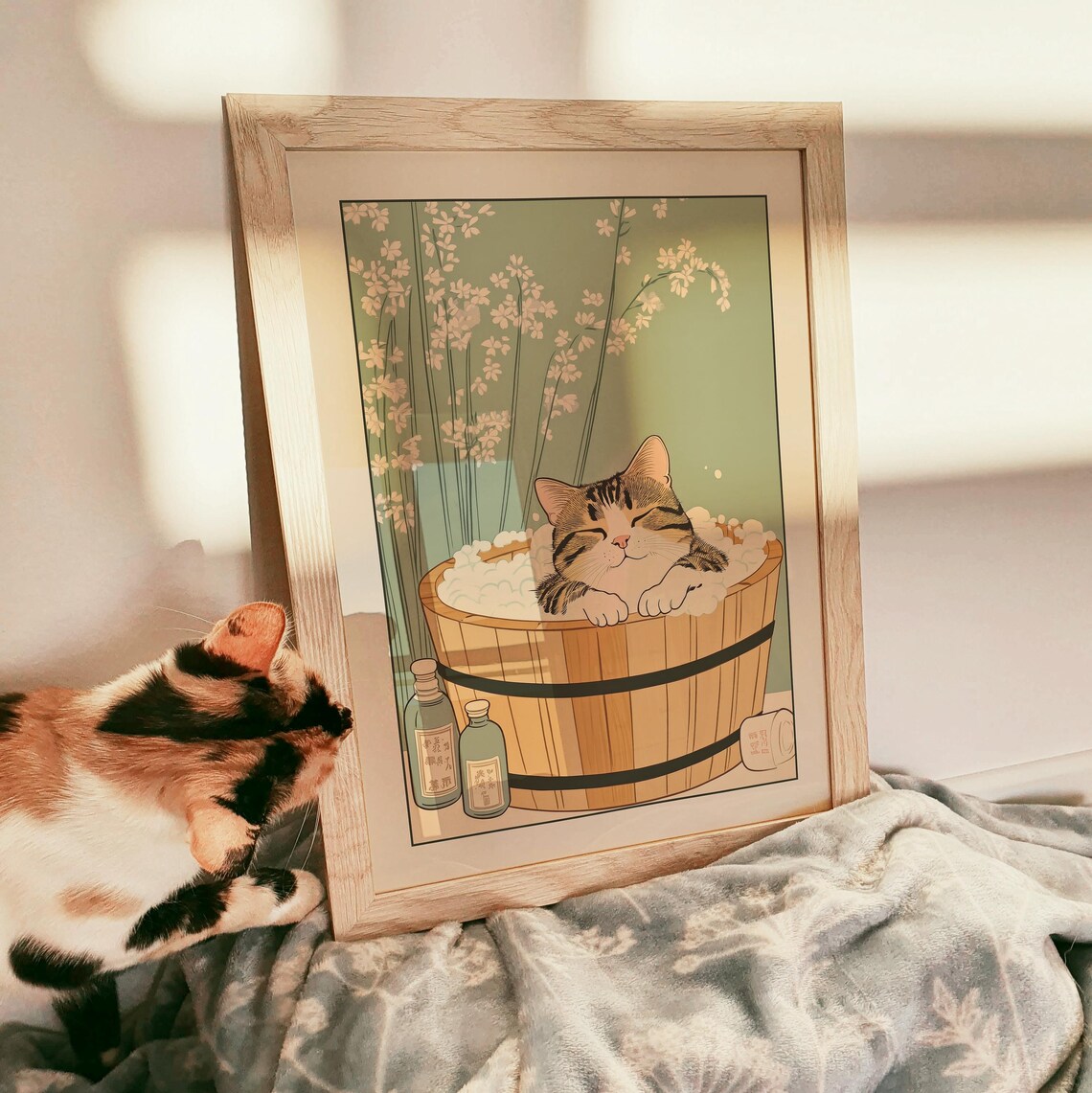 Tabby Cat In A Bathtub, Japandi Japanese Art Print - Image 3