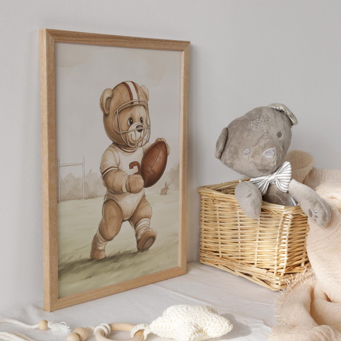 Teddy Bear Playing Football Print Sport Nursery Decor Animal Nursery Art Neutral Nursery Playroom Decor Kids Room Art Baby Room Decor - Image 3