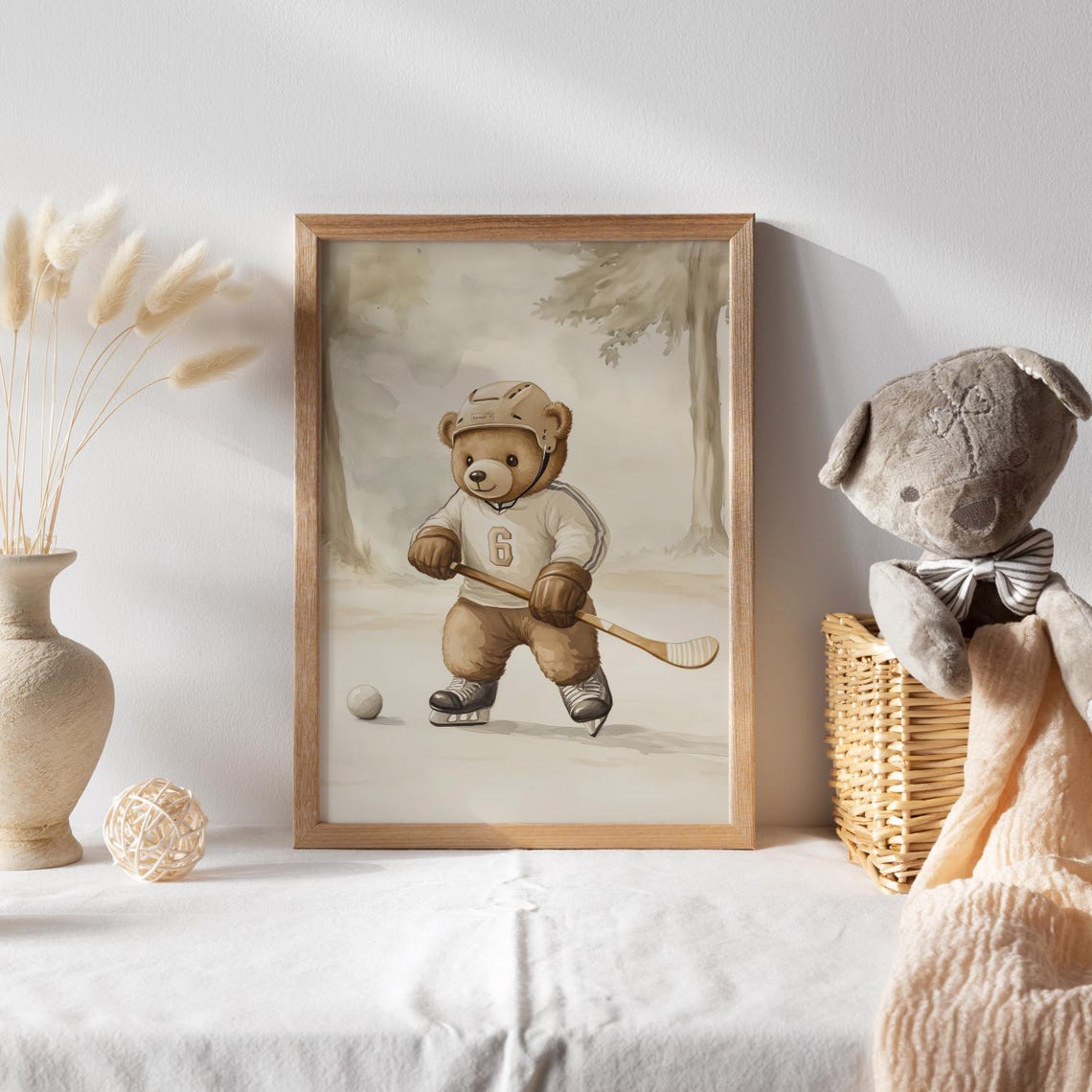 Teddy Bear Ice Hockey Player in Helmet Skates and Jersey Poster - Image 2
