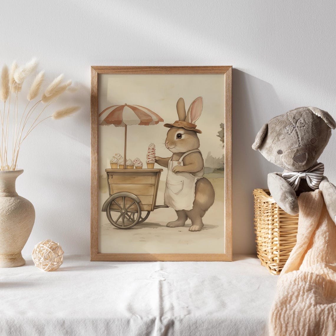 Bunny Ice Cream Vendor with a Wooden Cart and Apron Funny Poster - Image 2
