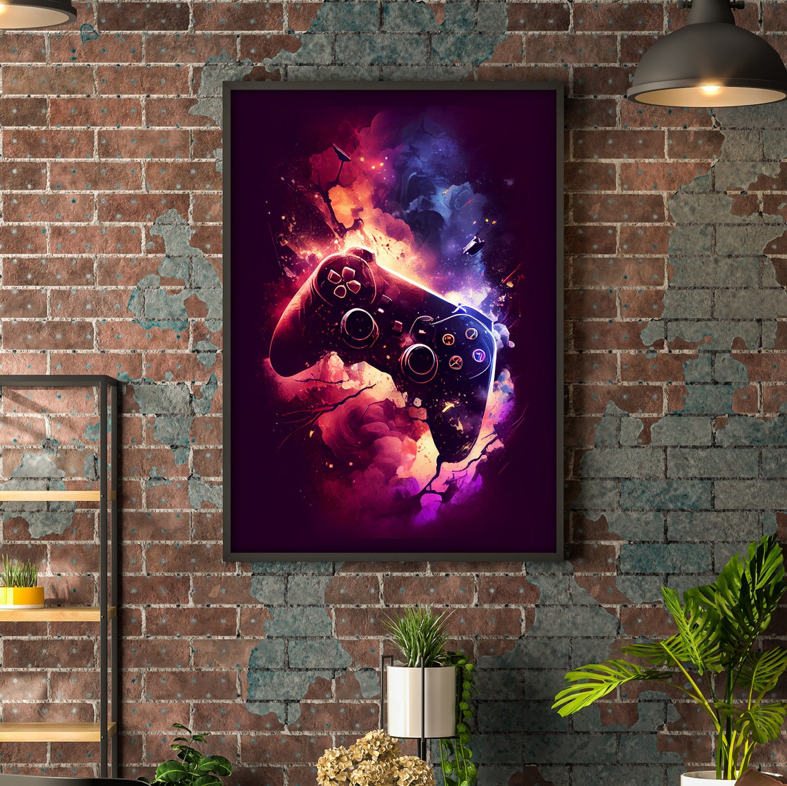 Exploding Game Controller Cosmic Nebula Purple Gaming Wall Poster - Image 3