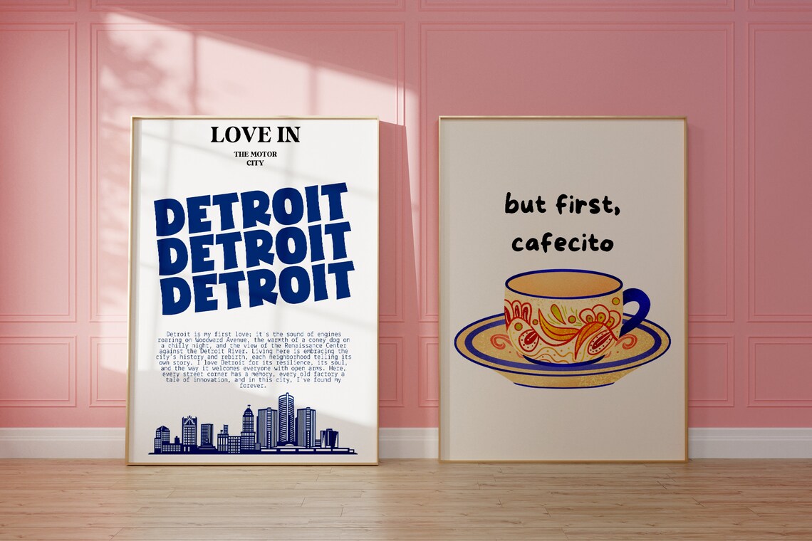 Detroit Custom Cityscape Travel Poster Art Print - Image 2