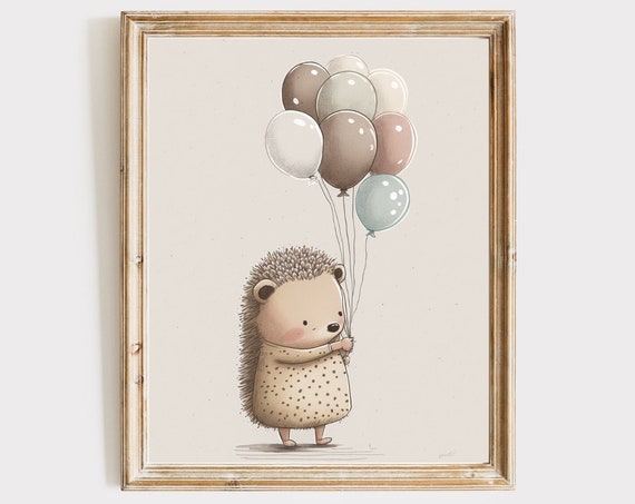 Hedgehog Nursery Decor Quirky Wall Art Children Room Cute Animals Print