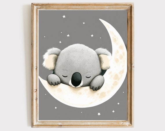Sleeping Koala On Crescent Moon Nursery Baby Room Poster Night