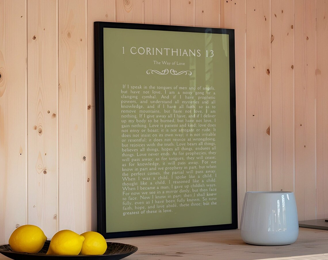 1 Corinthians 13 The Way of Love Sage Green Scripture Poster Art