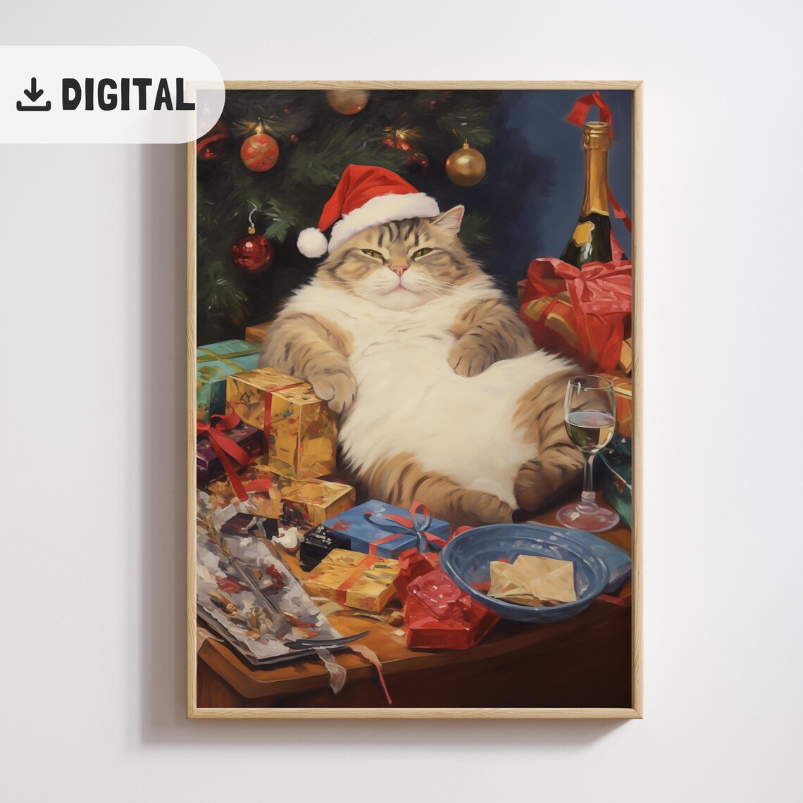 Chubby Tabby Santa Hat Christmas Gifts Champagne Poster Gift