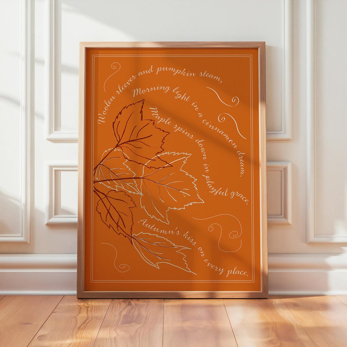 Autumn Maple Leaf Poem Orange Handwritten Poetry Fall Art Poster