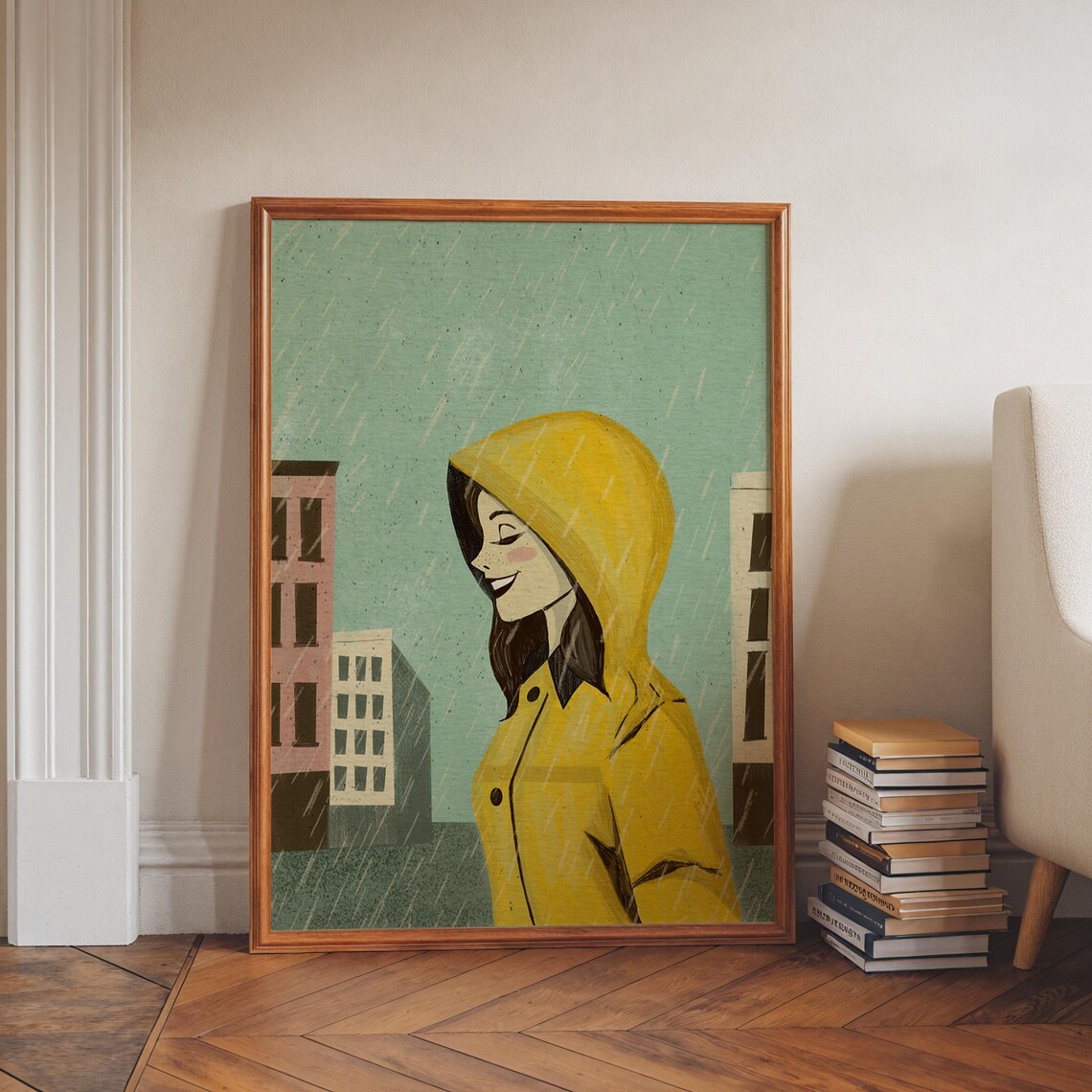 Rainy Day Woman Vintage Urban Scene Art Print