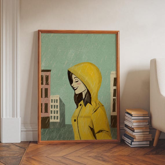 Rainy Day Woman Vintage Urban Scene Art Print