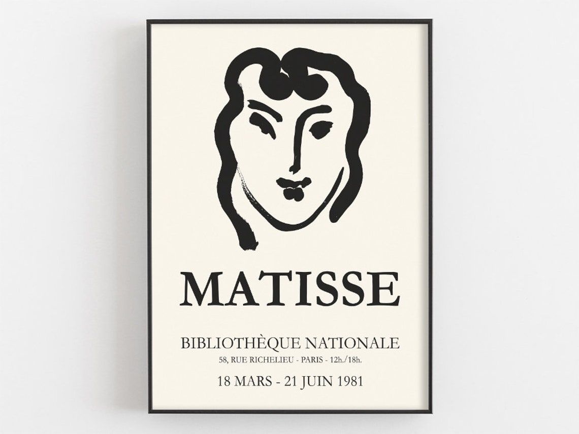 Henri Matisse Smiling Face Ink Drawing 1981 Paris Library Poster