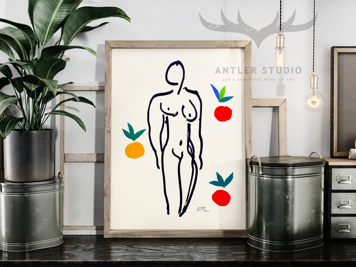 Nude Female Figure With Oranges Minimalist Line Drawing Wall Art - Image 2