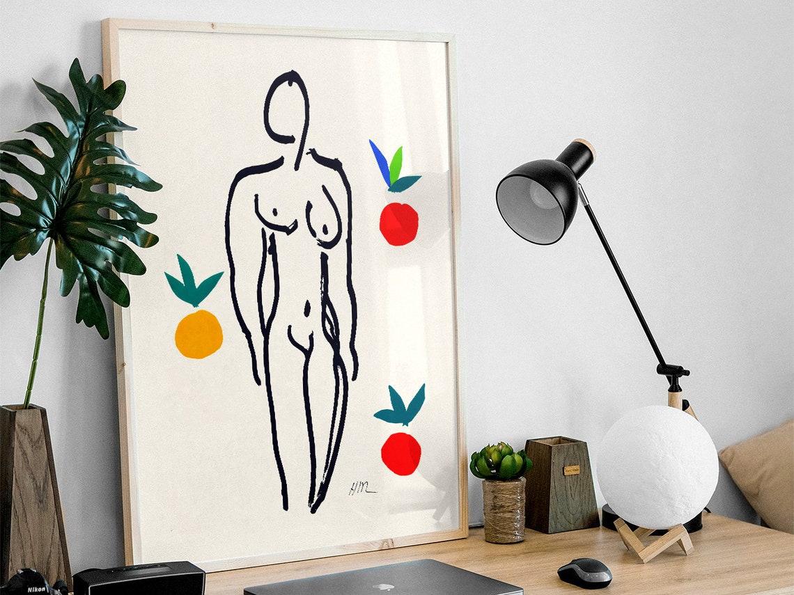 Nude Female Figure With Oranges Minimalist Line Drawing Wall Art - Image 3