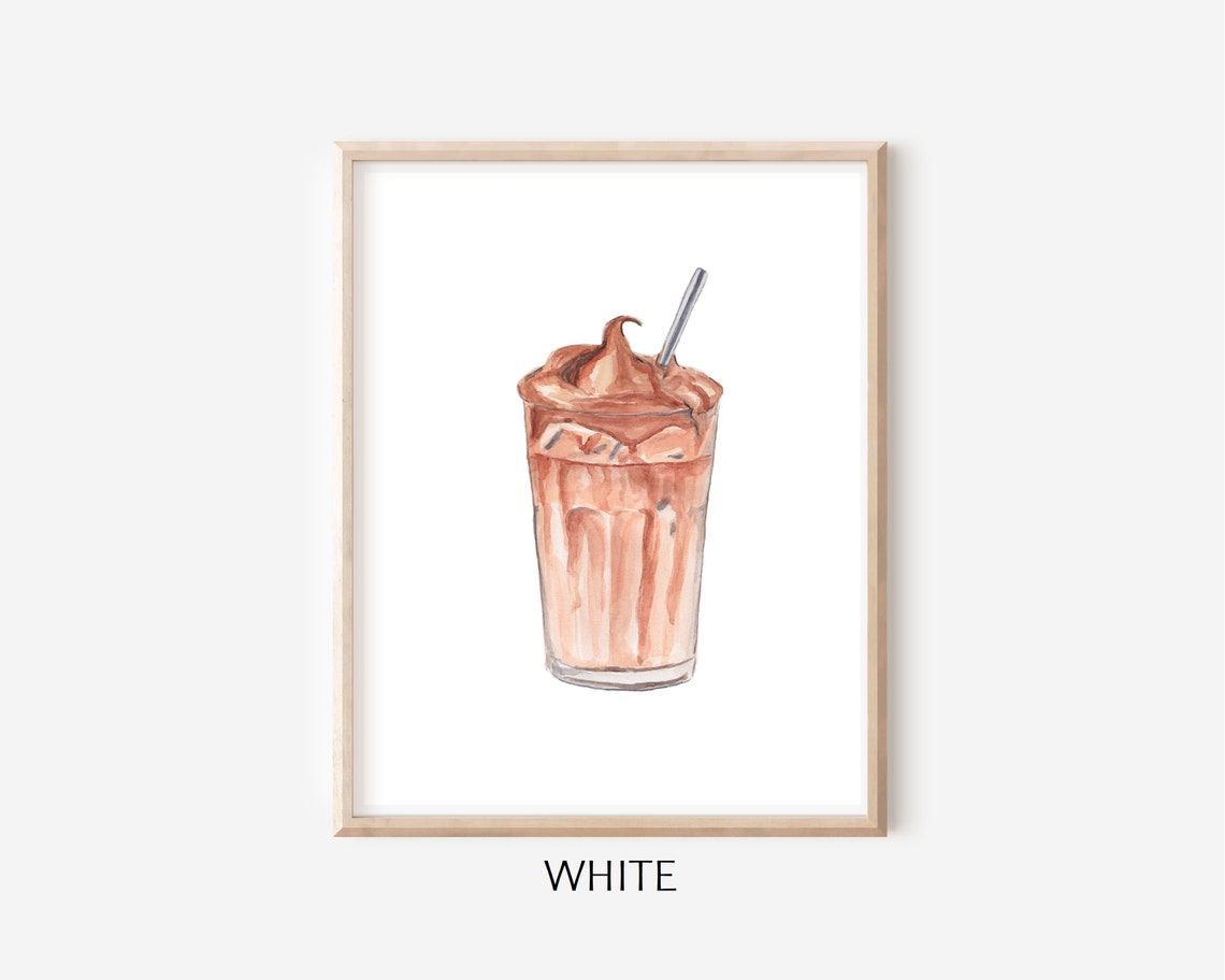 Iced Dalgona Coffee Glass Watercolor On Blush Pink Background Print - Image 3