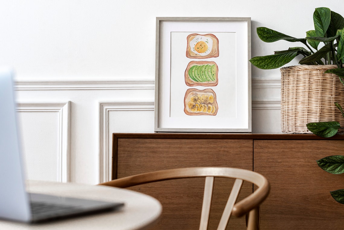 Breakfast Toast Trio Fried Egg Avocado Banana Watercolor Kitchen Print - Image 3