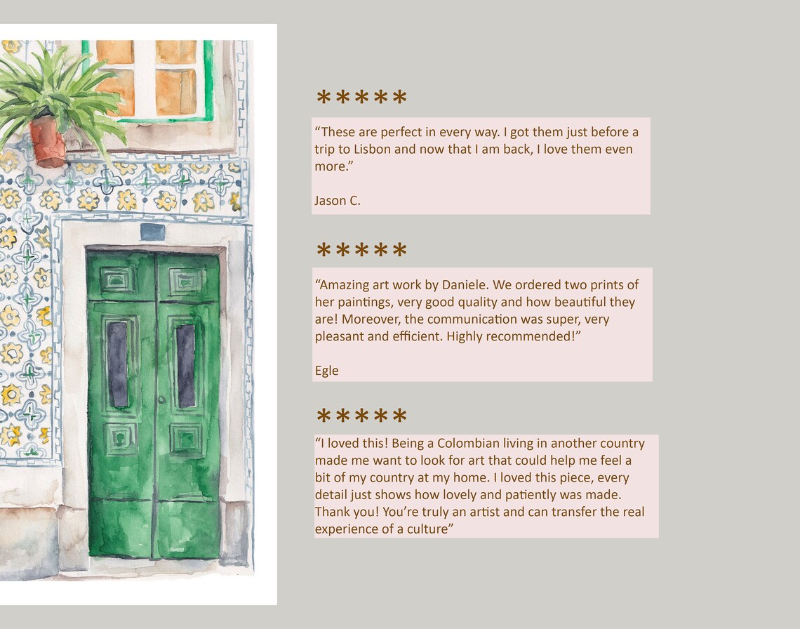Lisbon Green Door, Traditional Tile Painting Print - Image 2