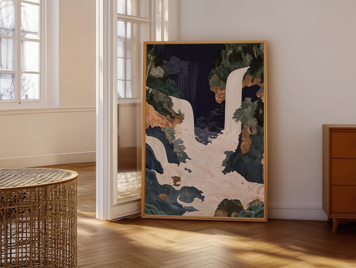 Japanese Ikigai Ukiyo E Print Waterfall Painting Poster Masculine Wall Hanging Art Traditional Japanese Artwork - Image 6