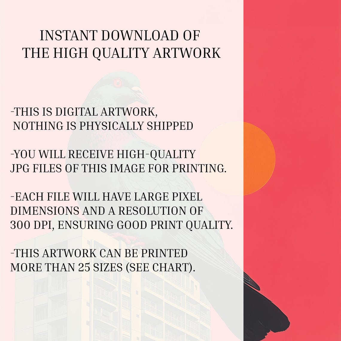 Stylized Patchwork Pigeon Over A Geometric Cityscape Art Poster - Image 2