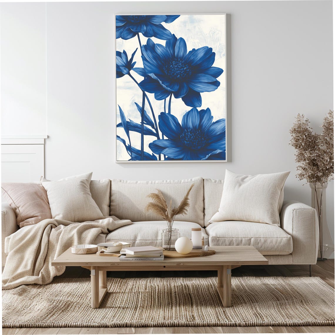 Cobalt Blue Monochrome Blooms White Background Floral Art Poster - Image 5