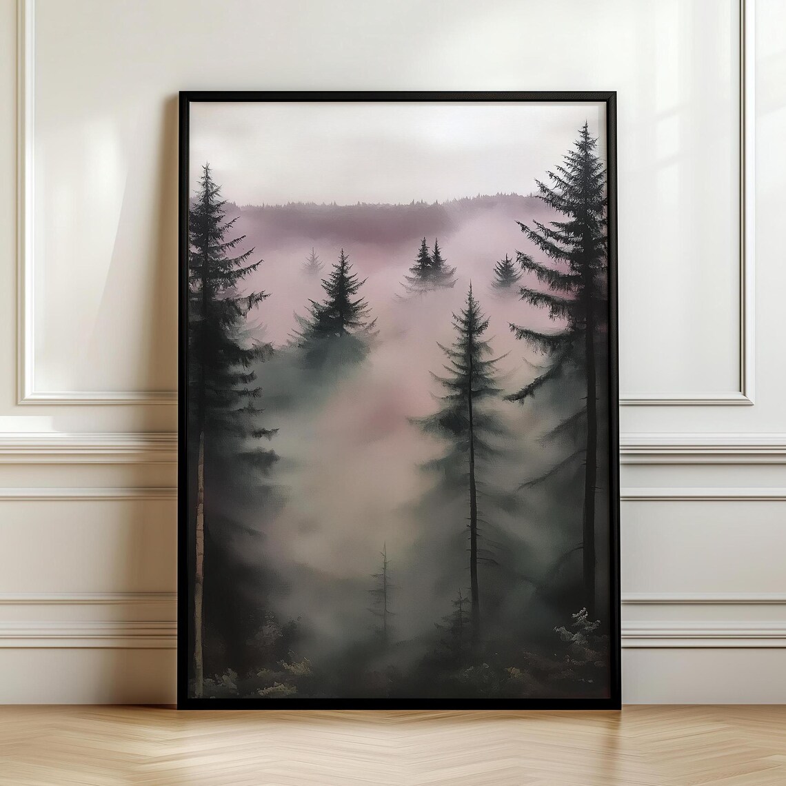 Moody Pine Tree Wall Art Dark Academia Vintage Forest Painting Rustic Masculine Wall Hanging Art