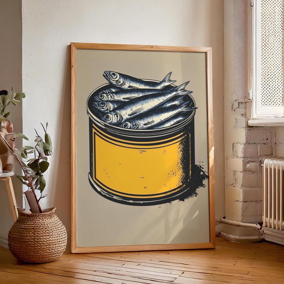 Yellow Vintage Tin Overflowing With Sardines Kitchen Art Poster