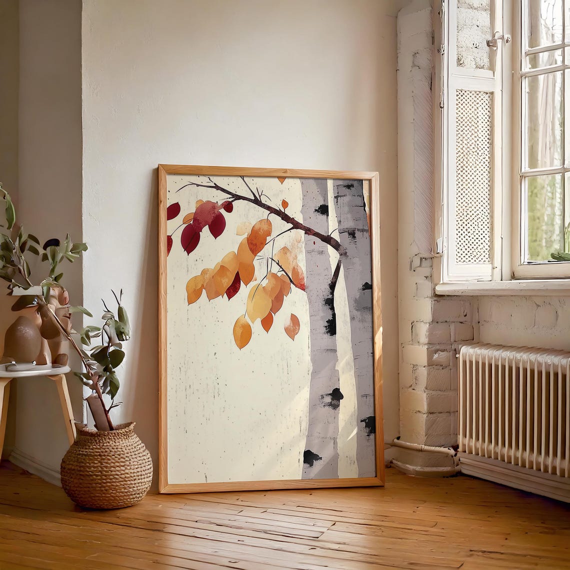 Birch Branch Autumn Gold Leaves Cream Minimal Japandi Poster - Image 7