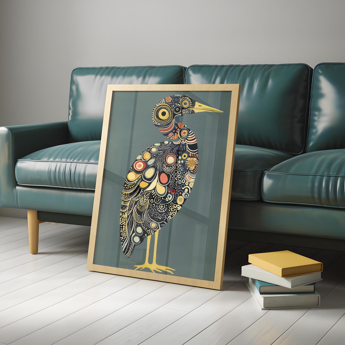 Retro Vintage Emerald Green Heron Art Print, Art Deco - Image 4